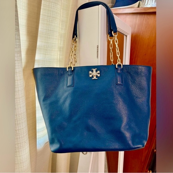SOLD!!Super soft & beautiful Tory Burch Blue Tote with Chain Handles - Picture 1 of 10
